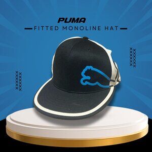 Puma Fitted Monoline Hat L/XL Black & White With Blue Logo Stylish Comfortable